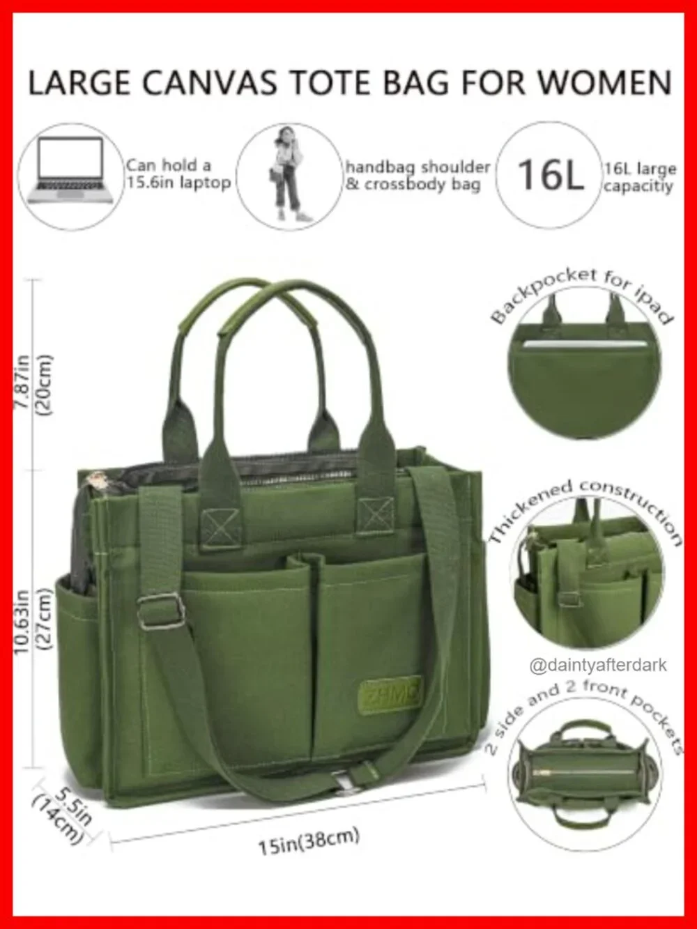 Canvas Tote Bag for Women, Large Work Laptop Crossbody Purse, Travel Nurse